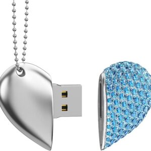 Blue Studded Heart USB Necklace