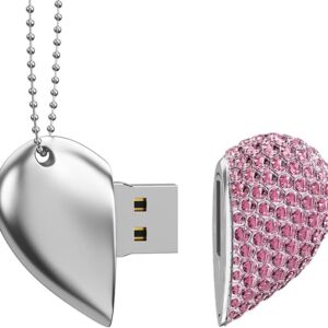 Pink Studded Heart USB Necklace
